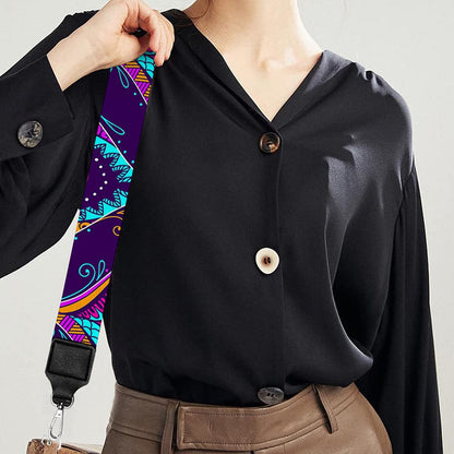 Purple Bohemian Peacock Feather Print Bag Strap