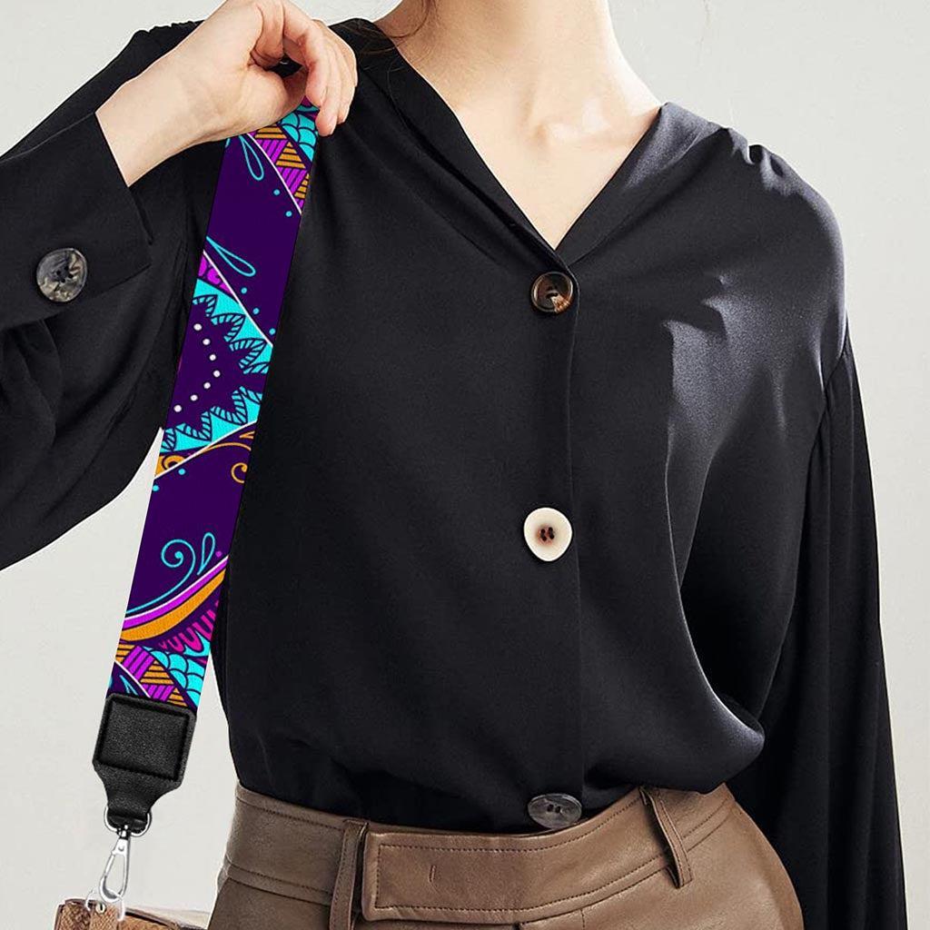 Purple Bohemian Peacock Feather Print Bag Strap