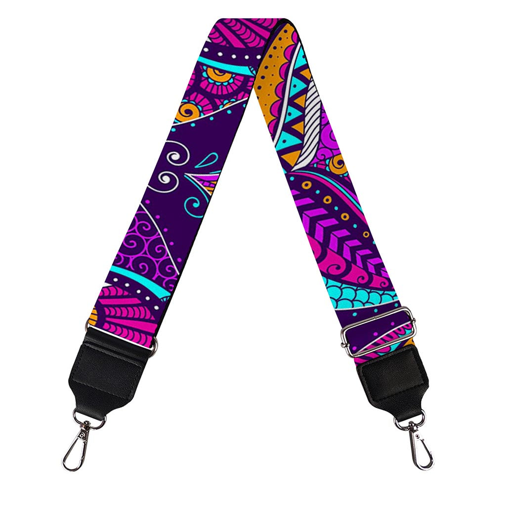 Purple Bohemian Peacock Feather Print Bag Strap