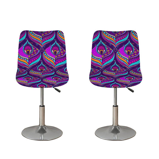 Purple Bohemian Peacock Feather Print Bar Stool Covers