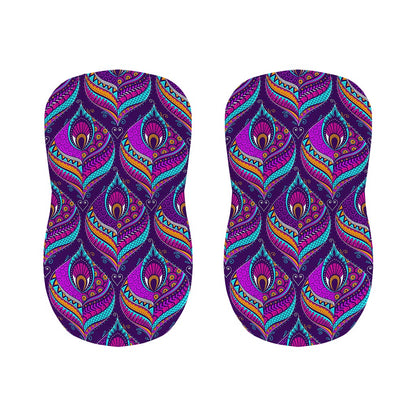 Purple Bohemian Peacock Feather Print Bar Stool Covers