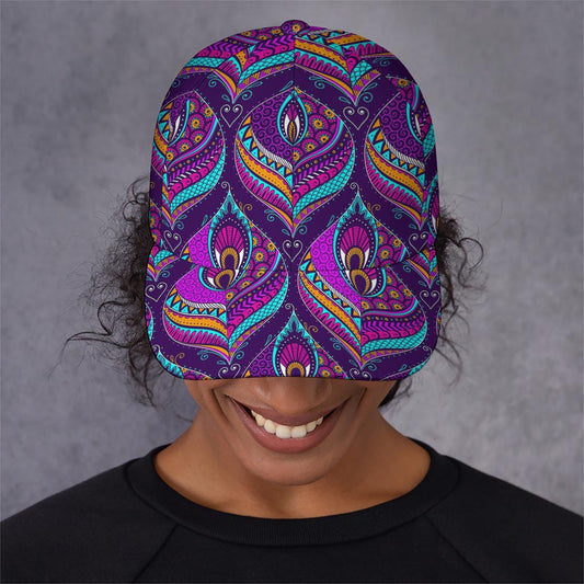 Purple Bohemian Peacock Feather Print Baseball Cap