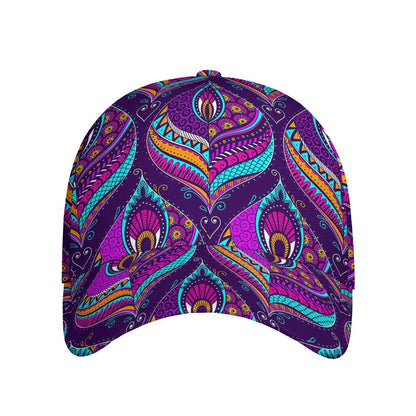 Purple Bohemian Peacock Feather Print Baseball Cap