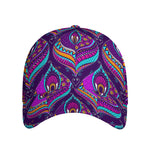 Purple Bohemian Peacock Feather Print Baseball Cap