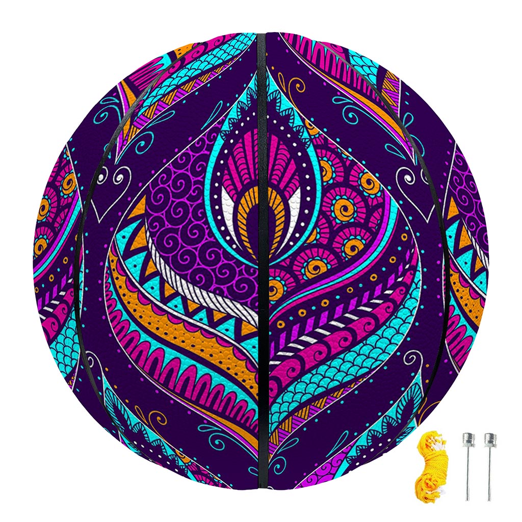 Purple Bohemian Peacock Feather Print Basketball