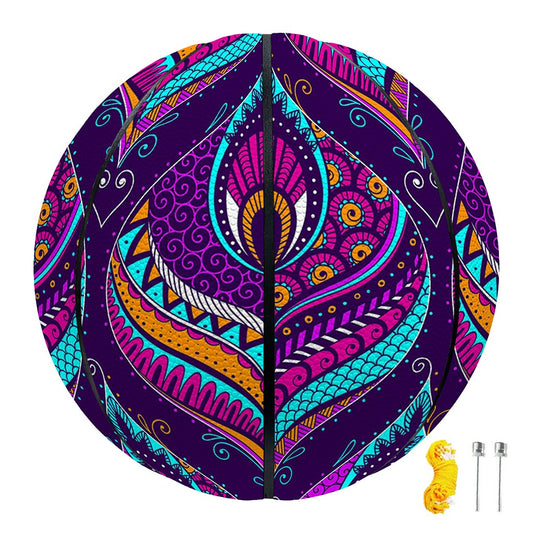 Purple Bohemian Peacock Feather Print Basketball