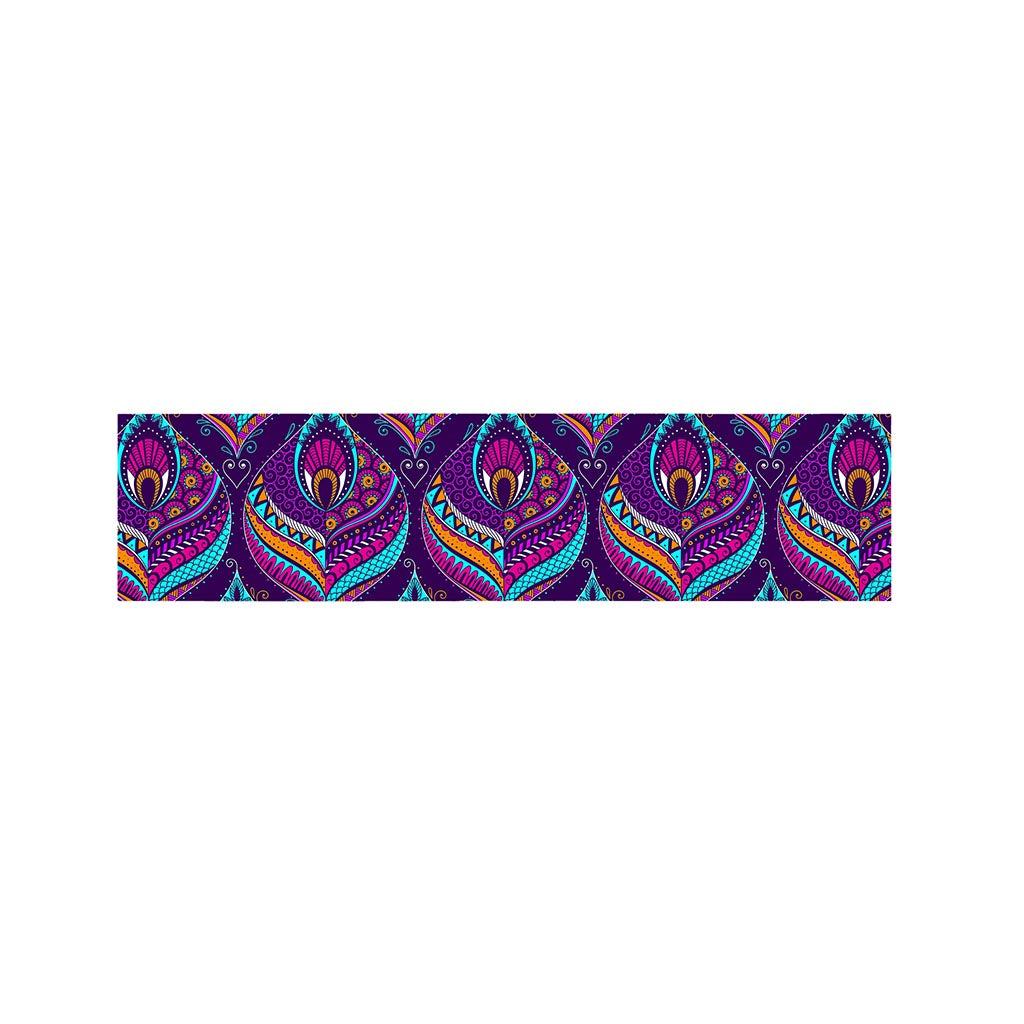 Purple Bohemian Peacock Feather Print Bed Runner