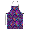 Purple Bohemian Peacock Feather Print Bib Apron With Pocket