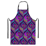 Purple Bohemian Peacock Feather Print Bib Apron With Pocket