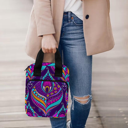 Purple Bohemian Peacock Feather Print Bible Tote Bag
