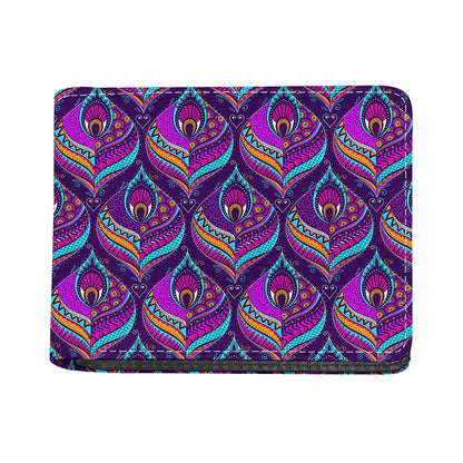 Purple Bohemian Peacock Feather Print Bifold Wallet