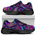 Purple Bohemian Peacock Feather Print Black Chunky Shoes