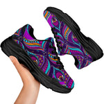 Purple Bohemian Peacock Feather Print Black Chunky Shoes