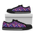 Purple Bohemian Peacock Feather Print Black Low Top Sneakers