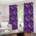 Purple Bohemian Peacock Feather Print Dimout Grommet Curtains
