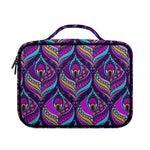 Purple Bohemian Peacock Feather Print Briefcase Bible Bag