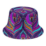 Purple Bohemian Peacock Feather Print Bucket Hat