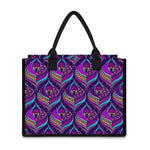 Purple Bohemian Peacock Feather Print Canvas Tote Bag