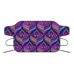 Purple Bohemian Peacock Feather Print Car Windshield Snow Cover