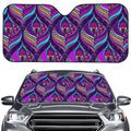 Purple Bohemian Peacock Feather Print Car Windshield Sun Shade