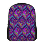 Purple Bohemian Peacock Feather Print Casual Backpack