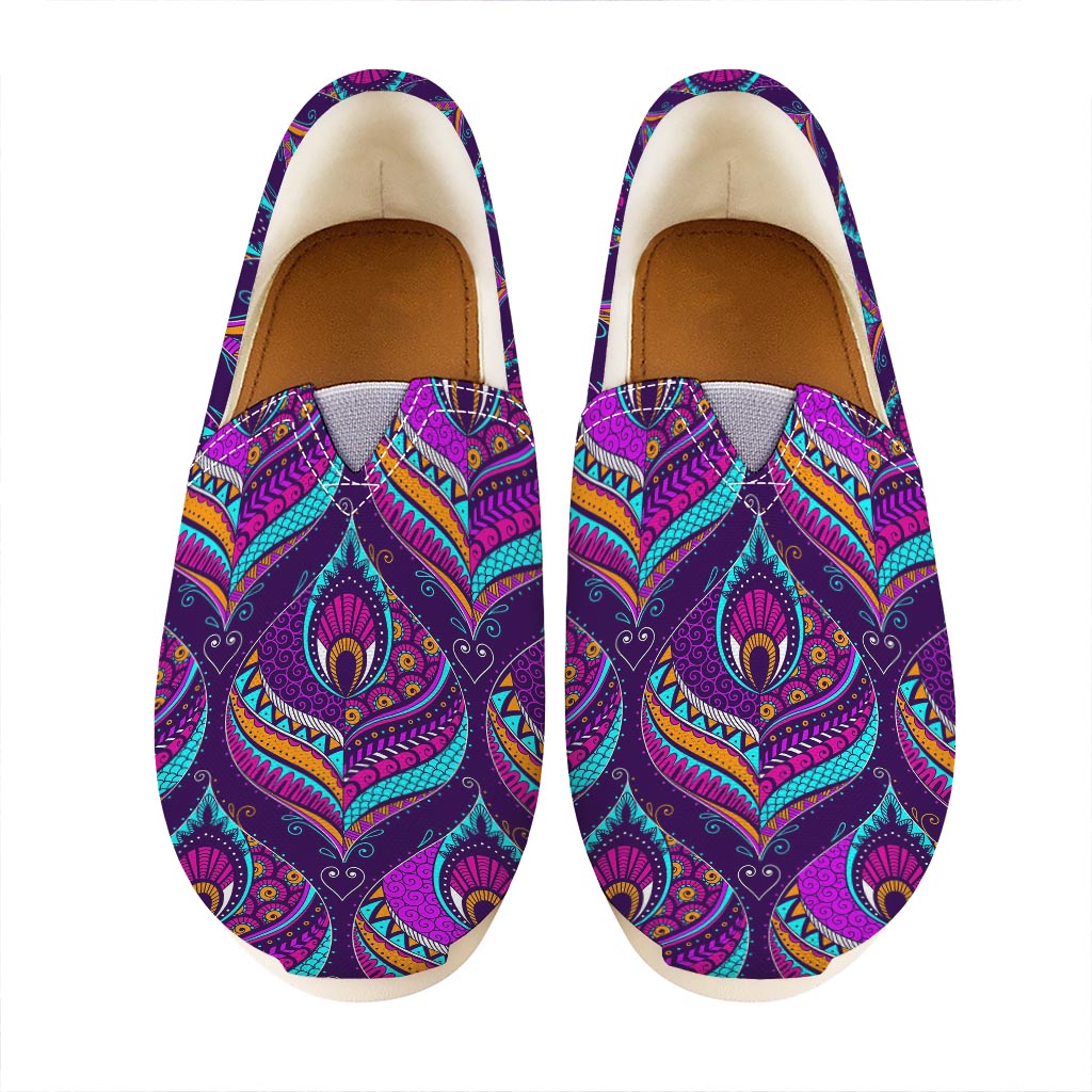 Purple Bohemian Peacock Feather Print Casual Shoes