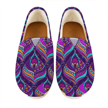 Purple Bohemian Peacock Feather Print Casual Shoes