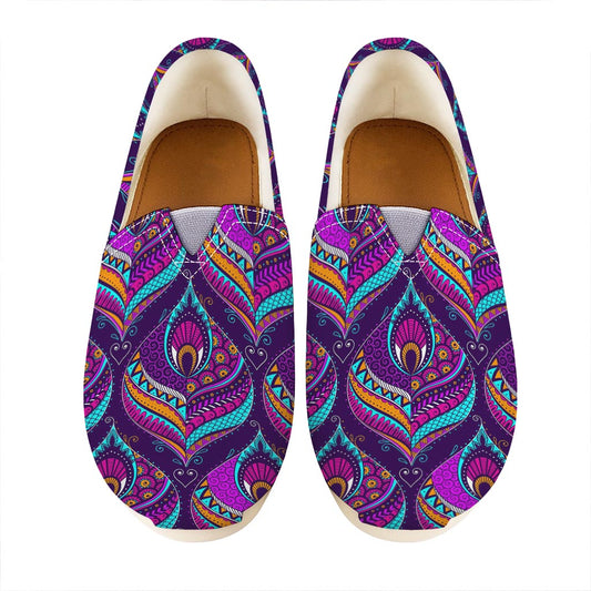 Purple Bohemian Peacock Feather Print Casual Shoes