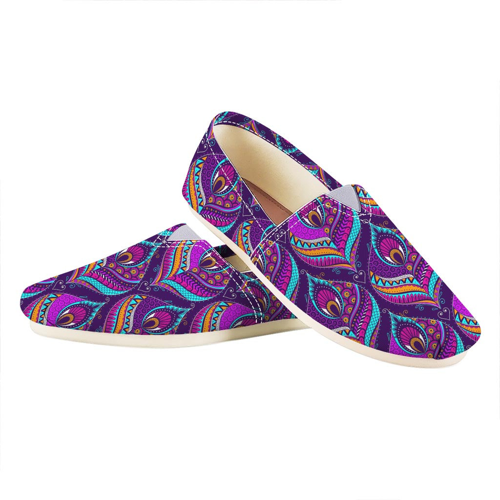 Purple Bohemian Peacock Feather Print Casual Shoes