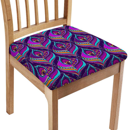 Purple Bohemian Peacock Feather Print Chair Cushion Cover