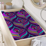 Purple Bohemian Peacock Feather Print Changing Pad Cover