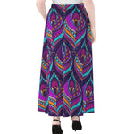 Purple Bohemian Peacock Feather Print Chiffon Maxi Skirt