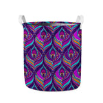 Purple Bohemian Peacock Feather Print Collapsible Laundry Basket