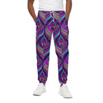 Purple Bohemian Peacock Feather Print Cotton Pants