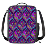 Purple Bohemian Peacock Feather Print Crossbody Lunch Bag