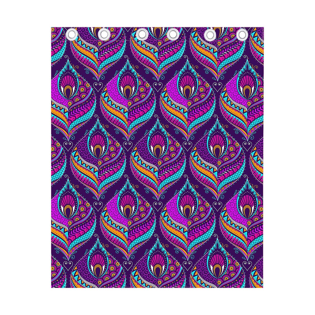 Purple Bohemian Peacock Feather Print Curtain
