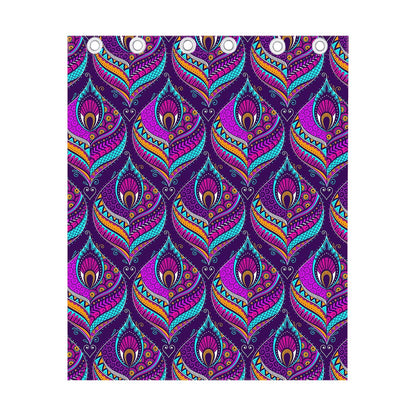 Purple Bohemian Peacock Feather Print Curtain
