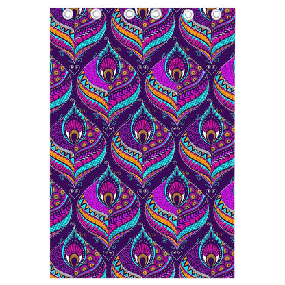 Purple Bohemian Peacock Feather Print Curtain