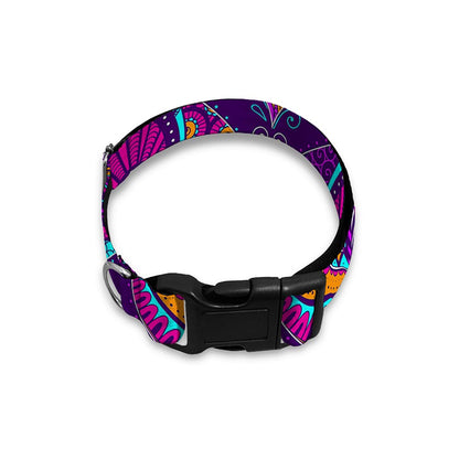 Purple Bohemian Peacock Feather Print Dog Collar