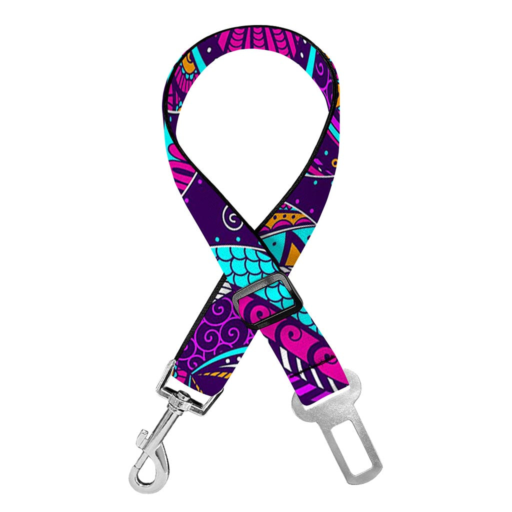 Purple Bohemian Peacock Feather Print Dog Seat Belt