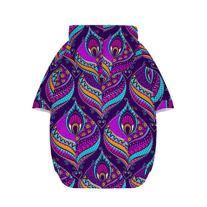 Purple Bohemian Peacock Feather Print Dog Zip Up Hoodie