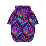 Purple Bohemian Peacock Feather Print Dog Zip Up Hoodie