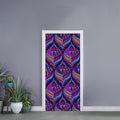 Purple Bohemian Peacock Feather Print Door Sticker