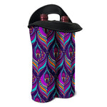 Purple Bohemian Peacock Feather Print Double Neoprene Wine Tote
