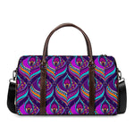Purple Bohemian Peacock Feather Print Duffle Bag