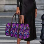 Purple Bohemian Peacock Feather Print Duffle Bag