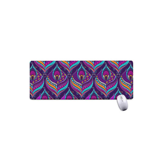 Purple Bohemian Peacock Feather Print Extended Mouse Pad