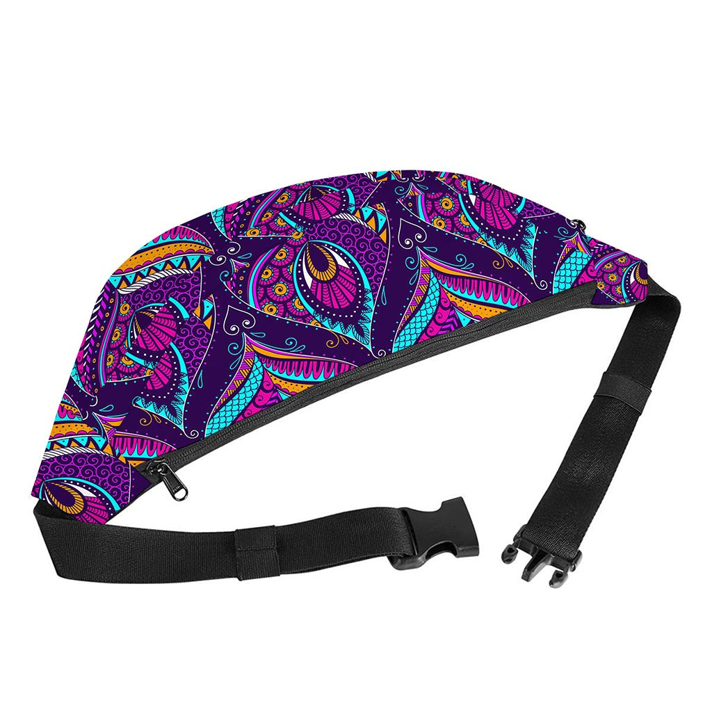 Purple Bohemian Peacock Feather Print Fanny Pack