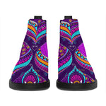 Purple Bohemian Peacock Feather Print Flat Ankle Boots