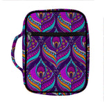 Purple Bohemian Peacock Feather Print Front Pocket Bible Bag